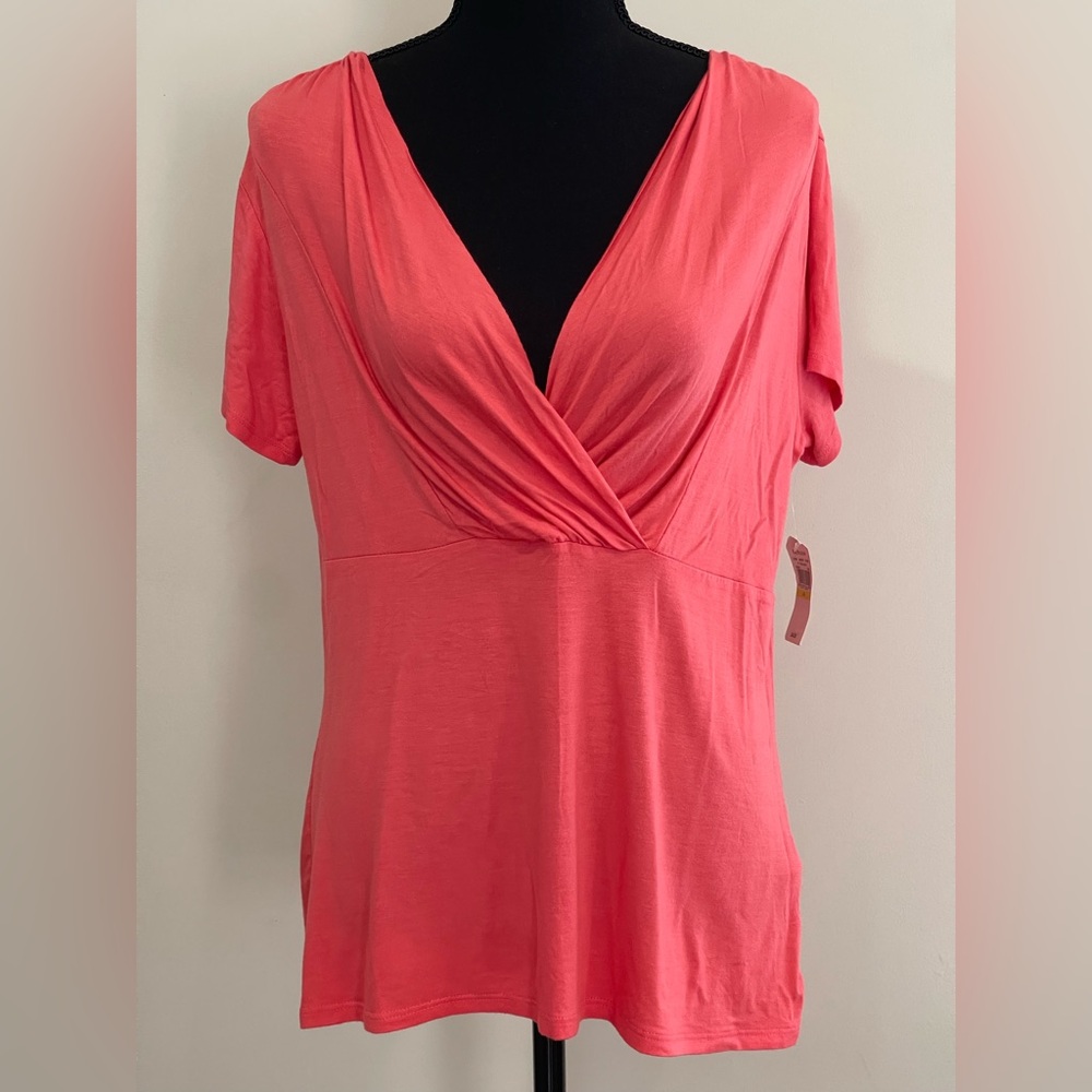 New Van Heusen Studio L Women's Pink V-Neck Blouse with Stretch 352